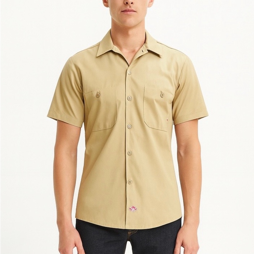Dickies Men's Casual Tan Button Down Shirt